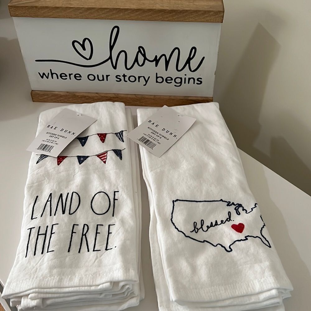Rae Dunn Americana Kitchen Towels Set of 4